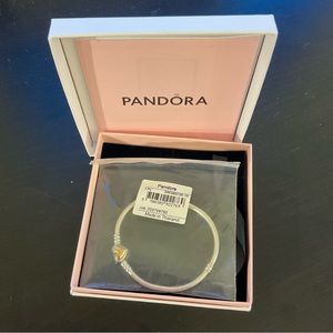 PANDORA - Domed Golden Heart Clasp Snake Chain Bracelet NWT